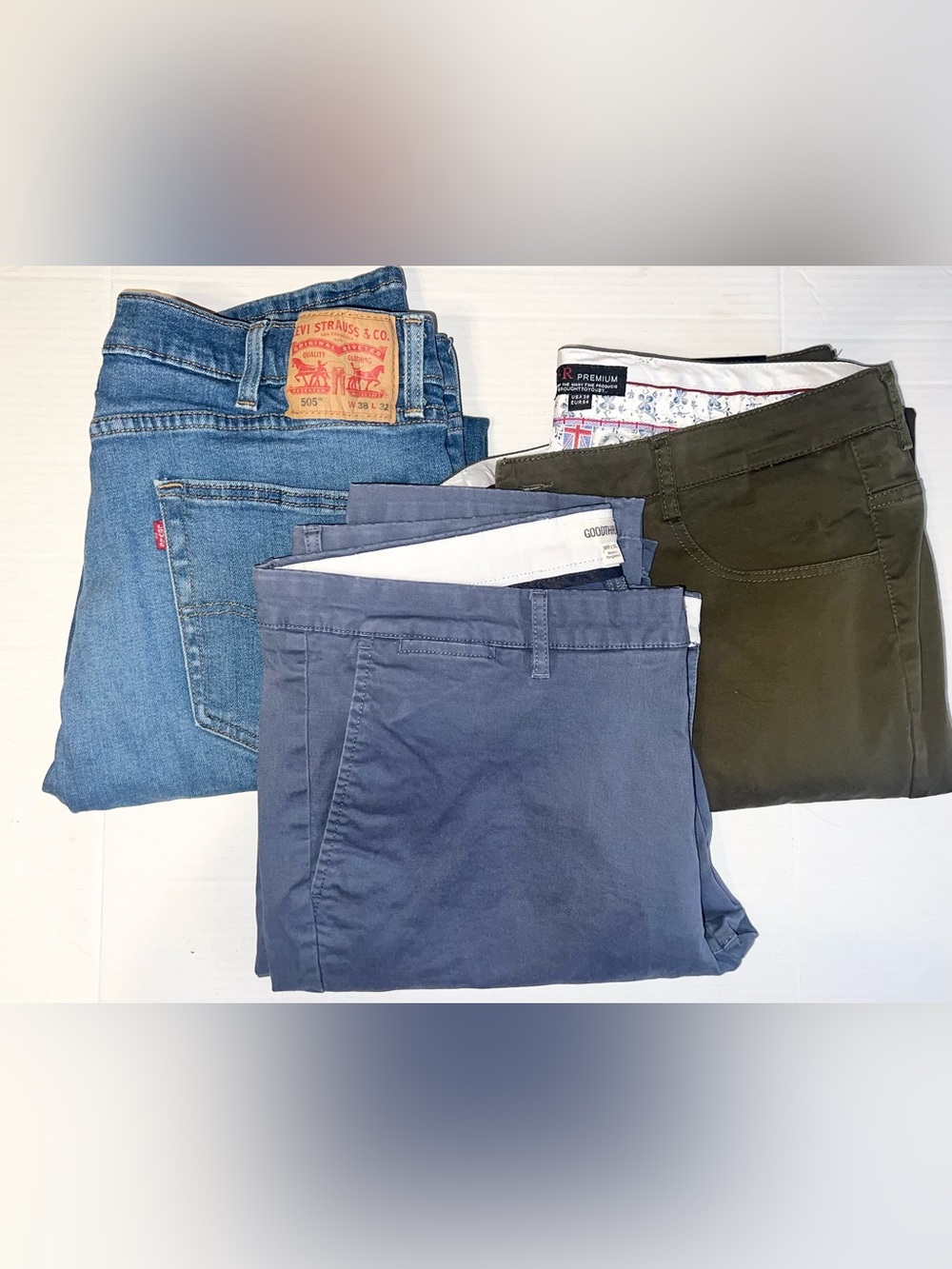 Lot of 3 men’s pants! size 38”32; Levi’s, Good Threads & T-R Premium; Excellent
